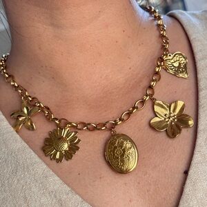 Gold Floral Charm Necklace